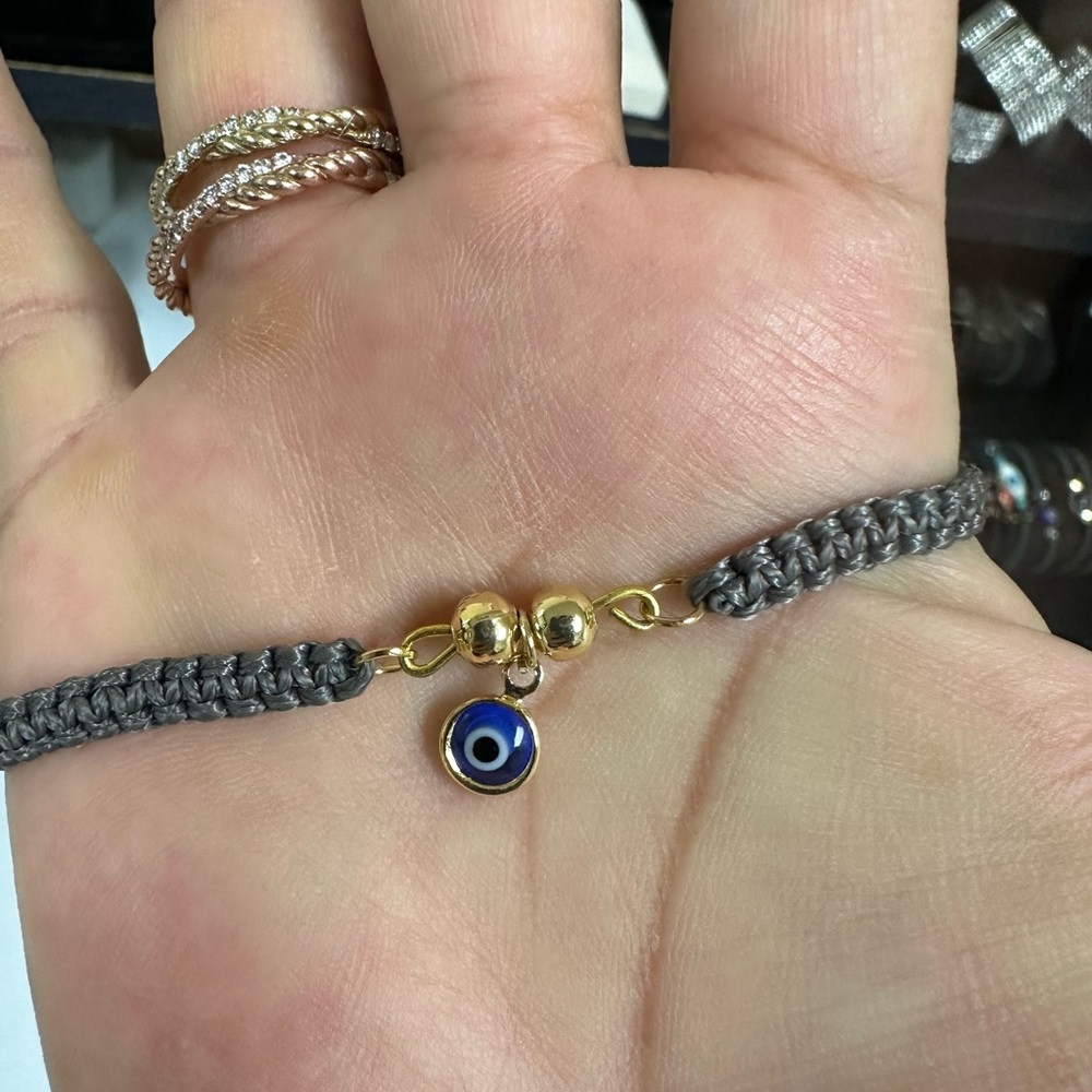 Grey Macrame Evil Eye Dangling charm bracelet